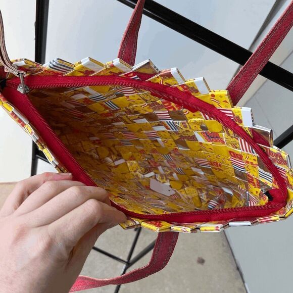 Nahui Ollin Y2K Candy Wrapper Purse Bag Red Handles Sugar Daddy Wrapper Design - Picture 2 of 10